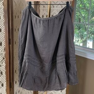 Sigrid Olson 100% linen dark gray skirt woman 24W plus size lined subtle ruffles
